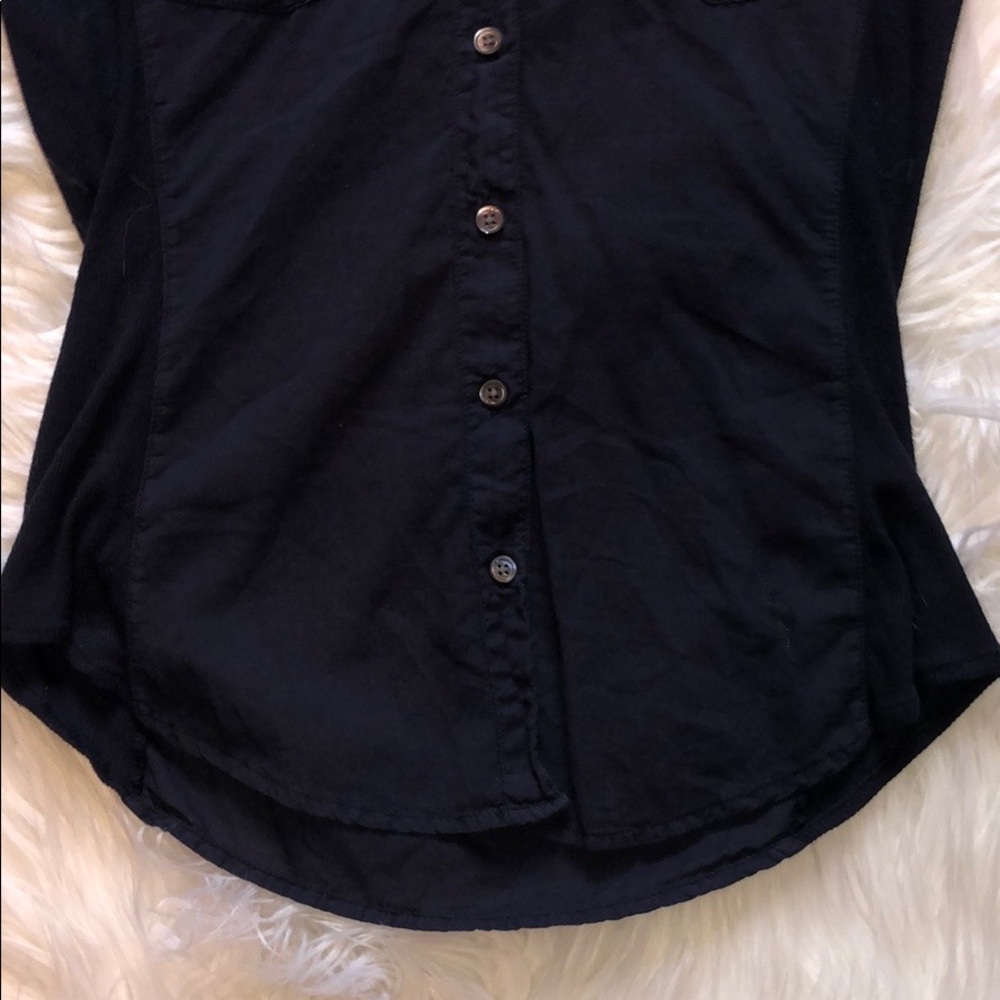 James Perse Navy Slub Side Panel Button Down Shirt - Picture 5 of 8
